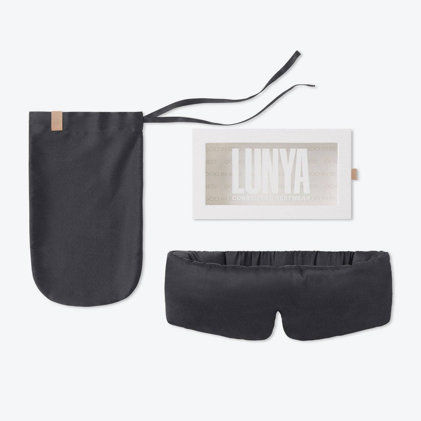 Lunya - Weighted Silk Sleep Mask in Meditative Grey, available at LaSource in Darien