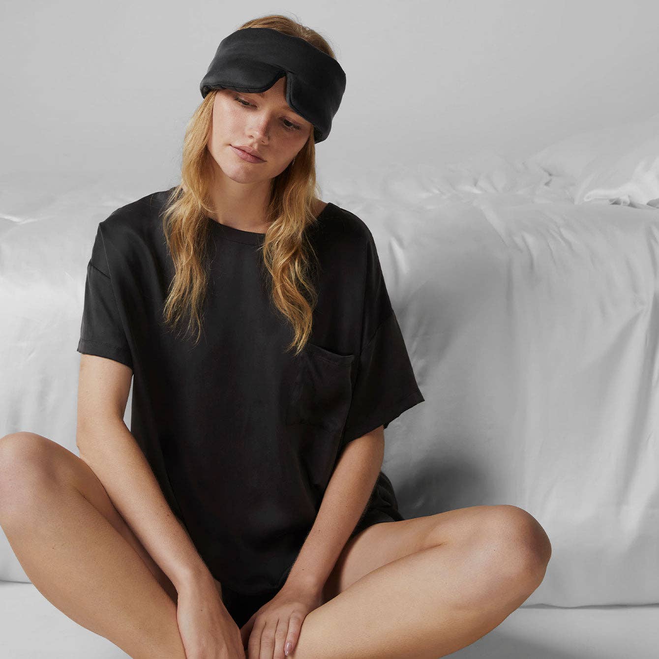 Lunya - Weighted Silk Sleep Mask in Meditative Grey, available at LaSource in Darien