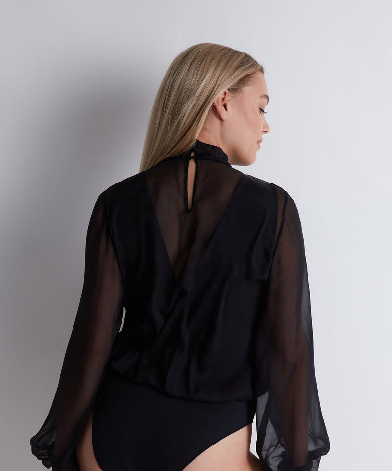 Silk Chiffon Long-Sleeved Bodysuit