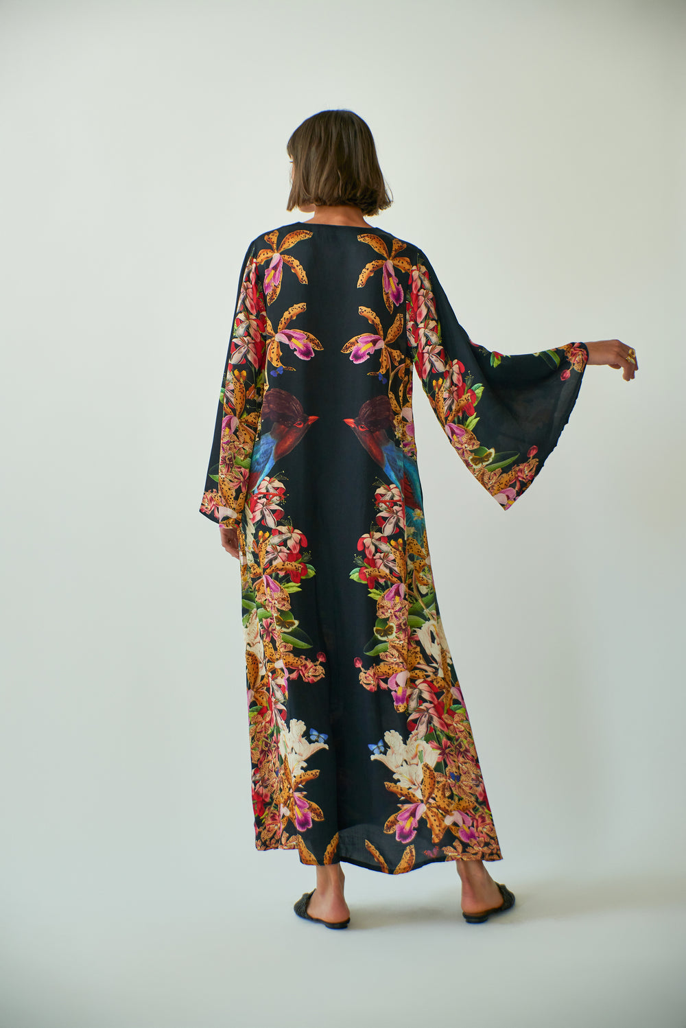 Lena Kaftan in Divine Birds Black