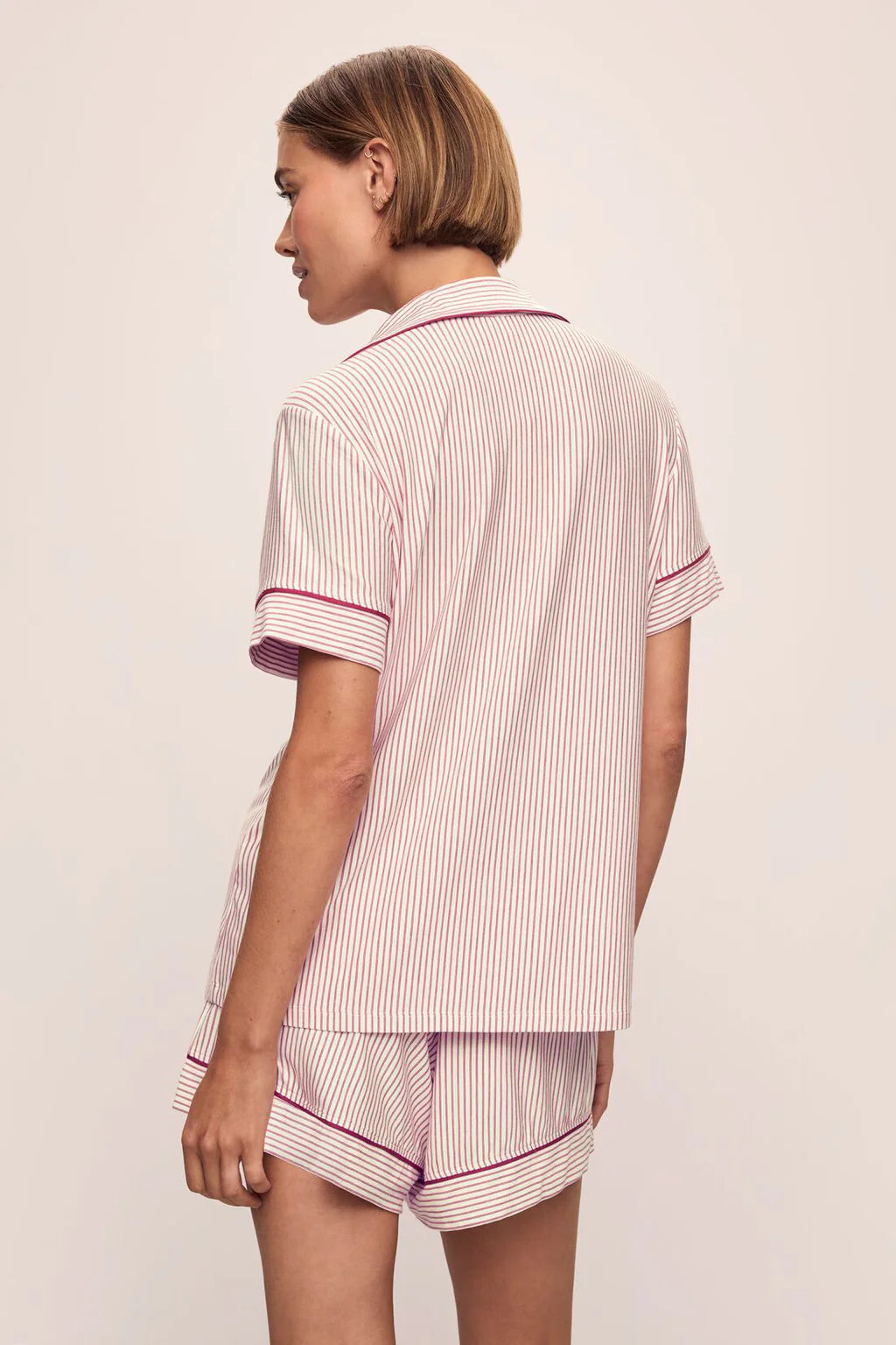 Eberjey - GISELE PRINTED RLX SHORT PJ ST in DUO STRIPE HAUTE RED/HAUTE RED available at LaSource Darien and LaSource New.Canaan