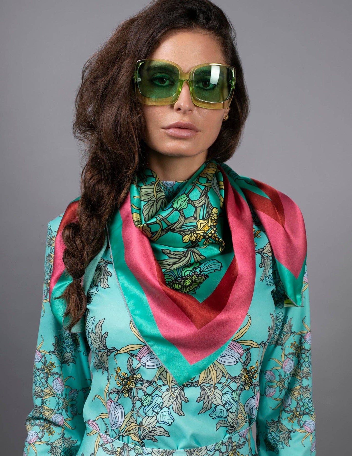 Botanical Geometric Silk Scarf
