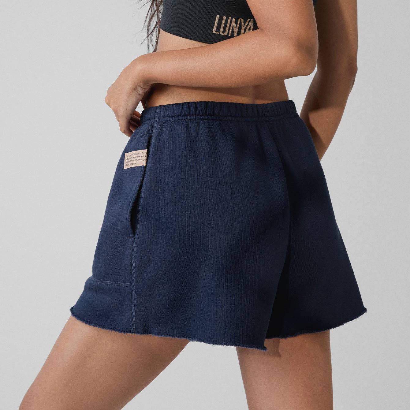 Lunya Silksweats™ Reversible Short in Deep Blue, available at LaSource in Darien.