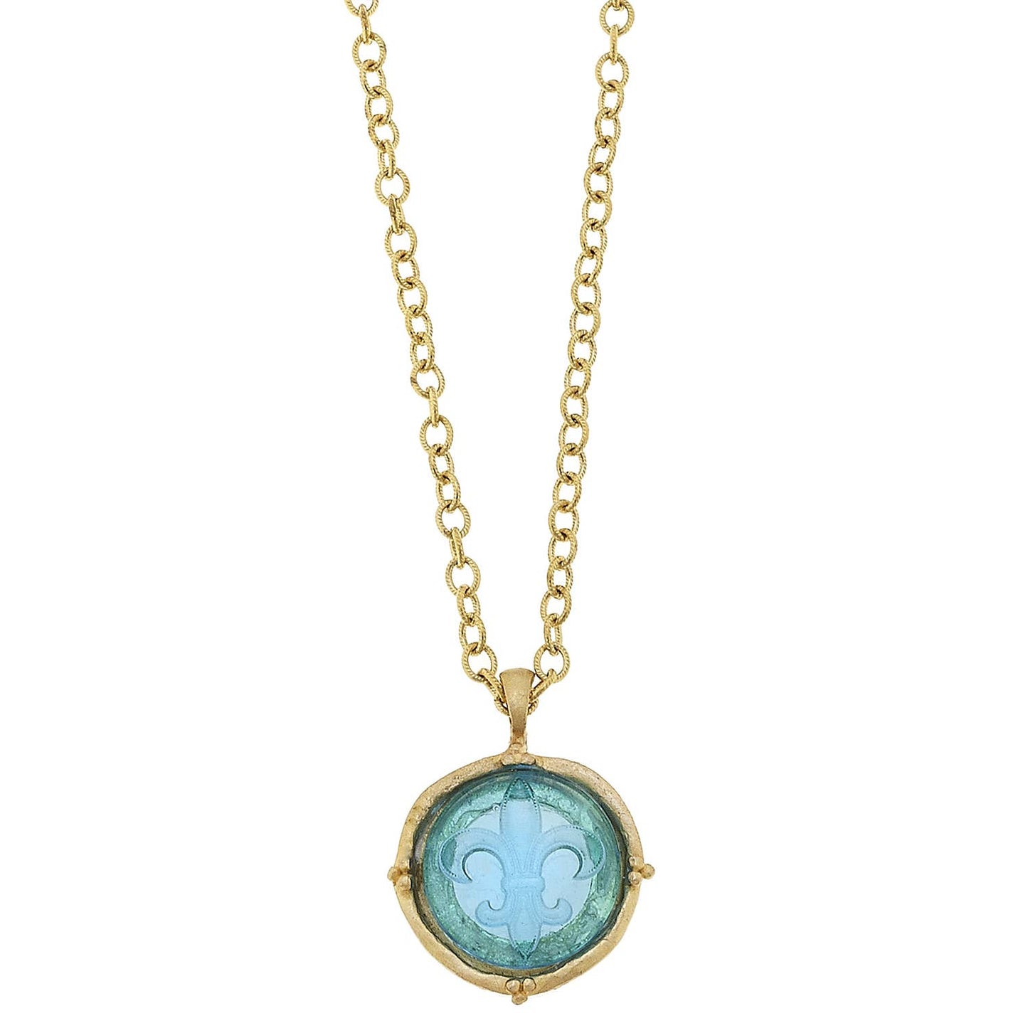 Aqua Venetian Glass Fleur De Lis Necklace
