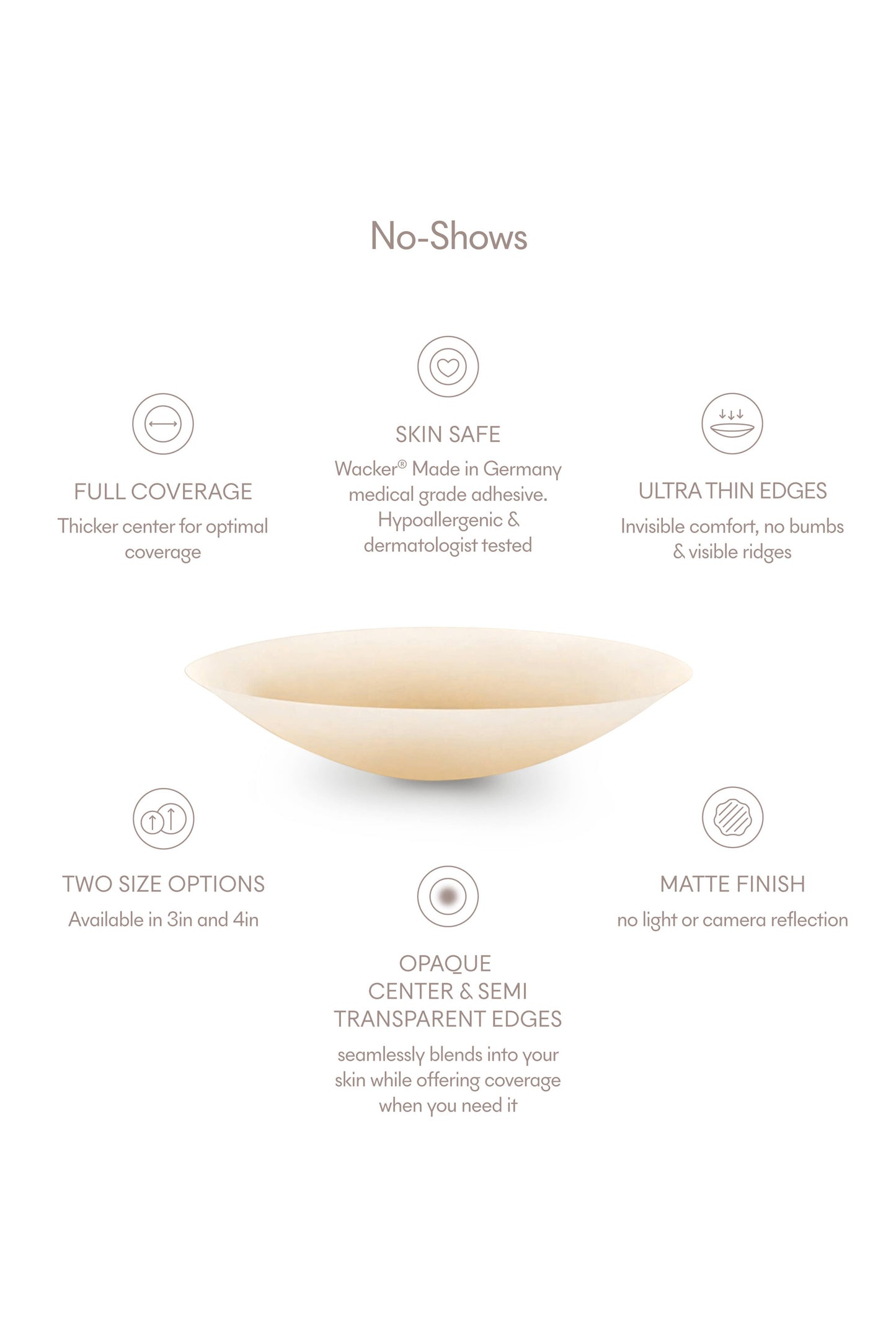 Nood - No-Show Reusable Adhesive Nipple Covers in Buff, Soft Tan and Bronze, available at LaSource in Darien
