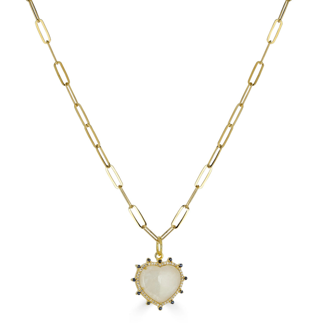 Moonstone Heart Necklace with Zirconia Accents