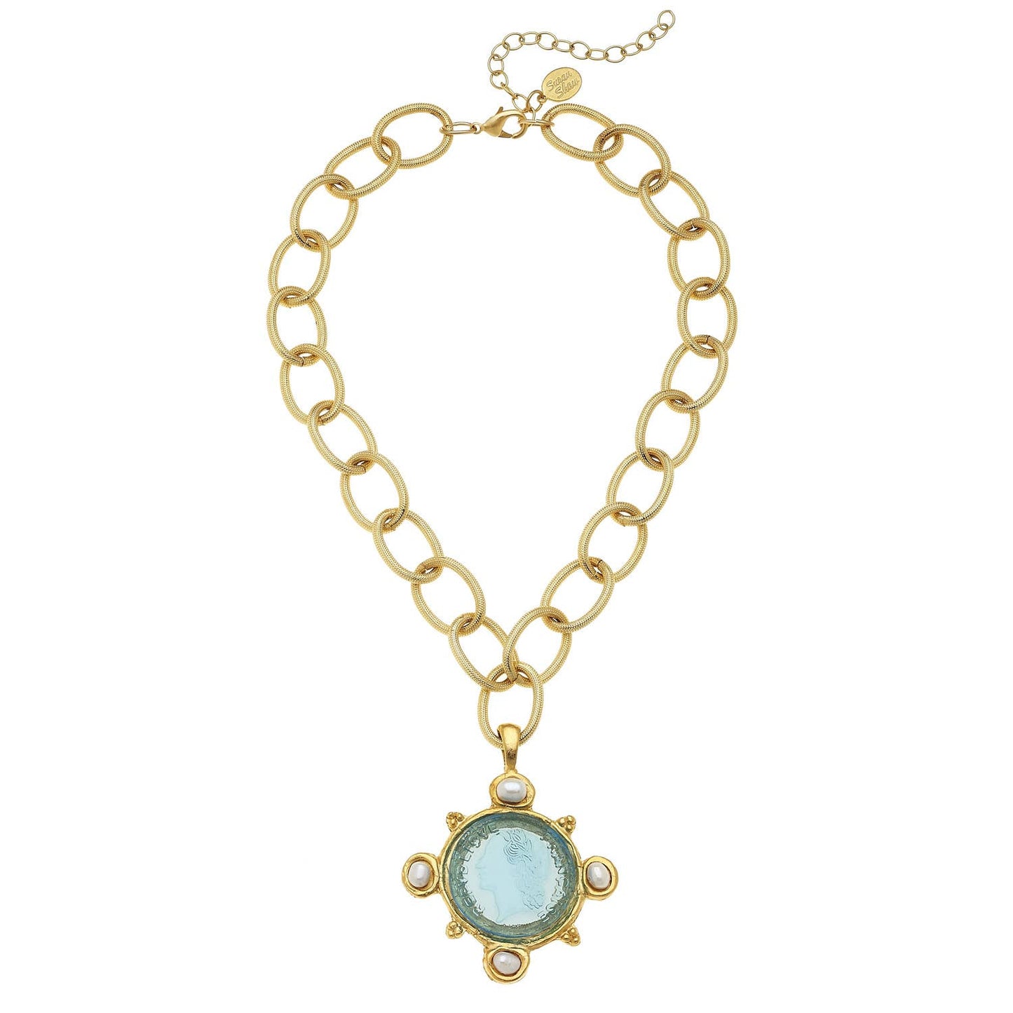 Susan Shaw - Venetian Glass Chain Necklace in Aqua, available at LaSource in Darien