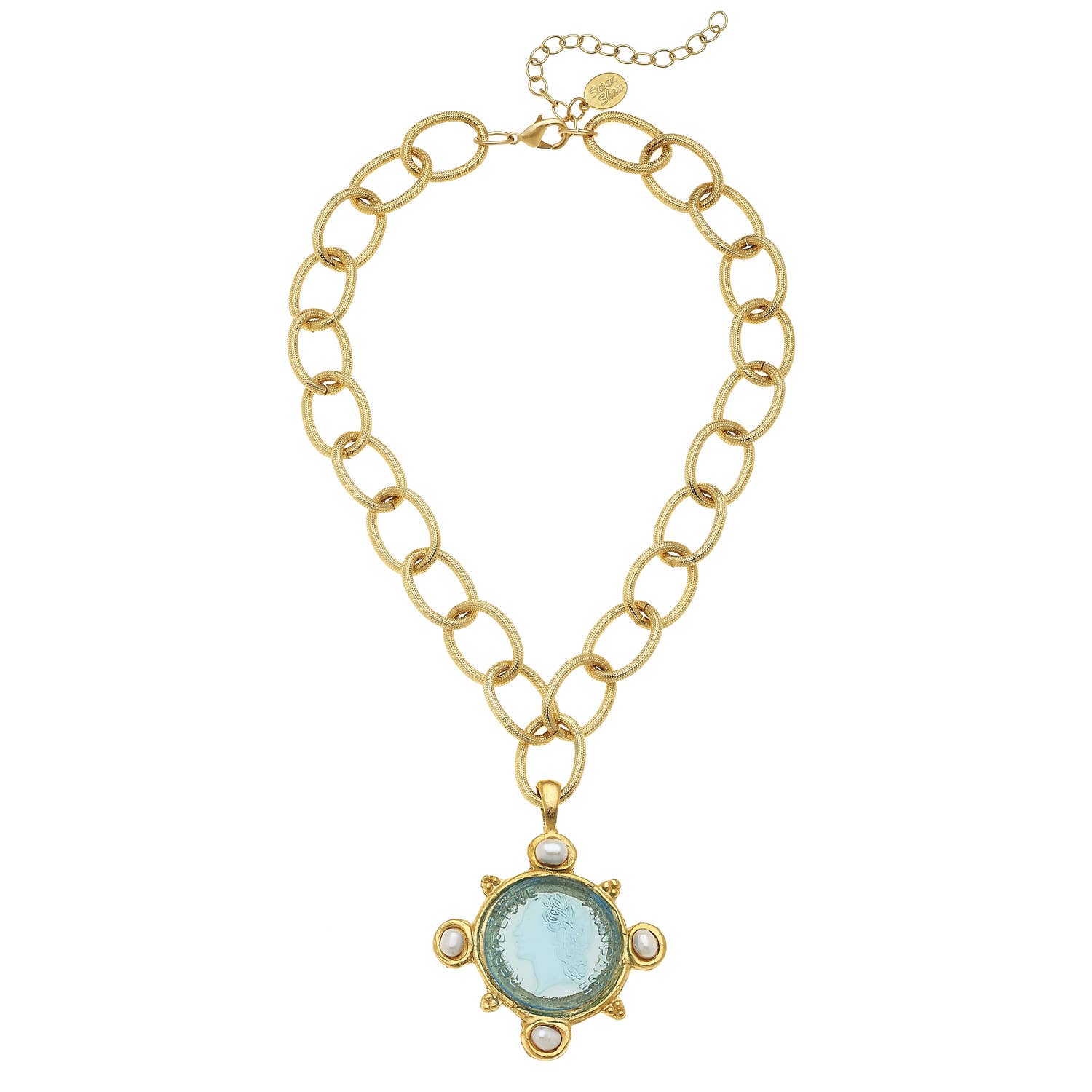Susan Shaw - Venetian Glass Chain Necklace in Aqua, available at LaSource in Darien
