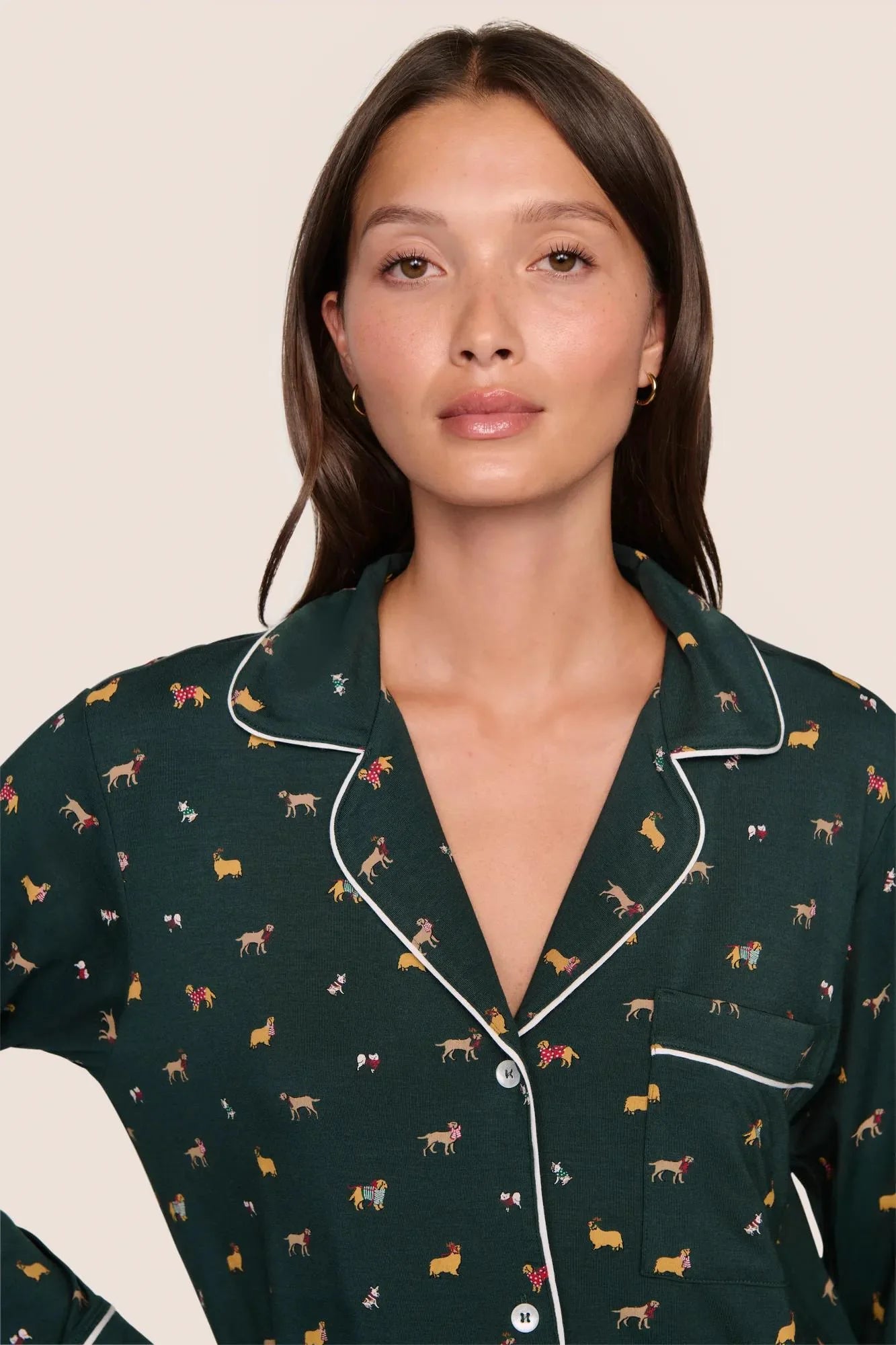 Gisele Holiday Dogs Printed Long PJ Set w/ Ribbon