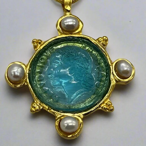 Susan Shaw - Venetian Glass Chain Necklace in Aqua, available at LaSource in Darien