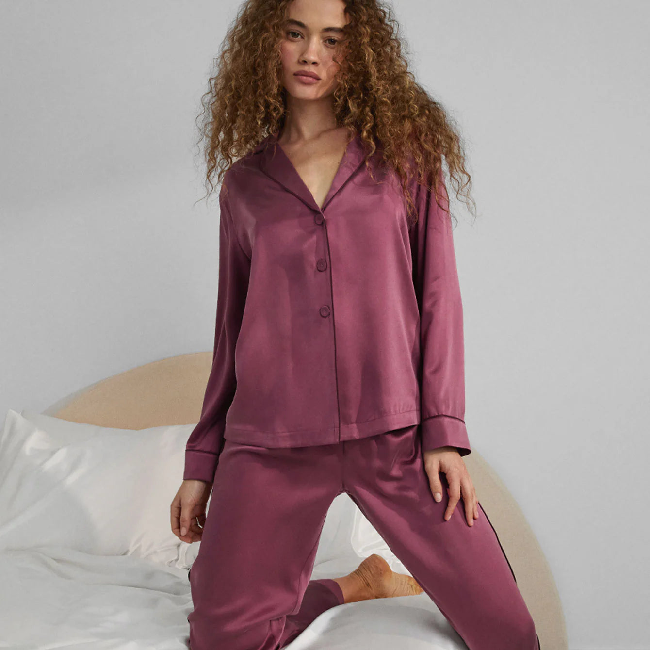 Washable Silk Piped Pant Set