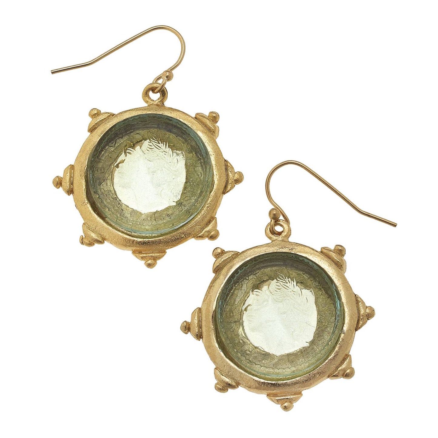 Susan Shaw - Venetian Etched Glass Coin Intaglio Earrings, available at LaSource in Darien
