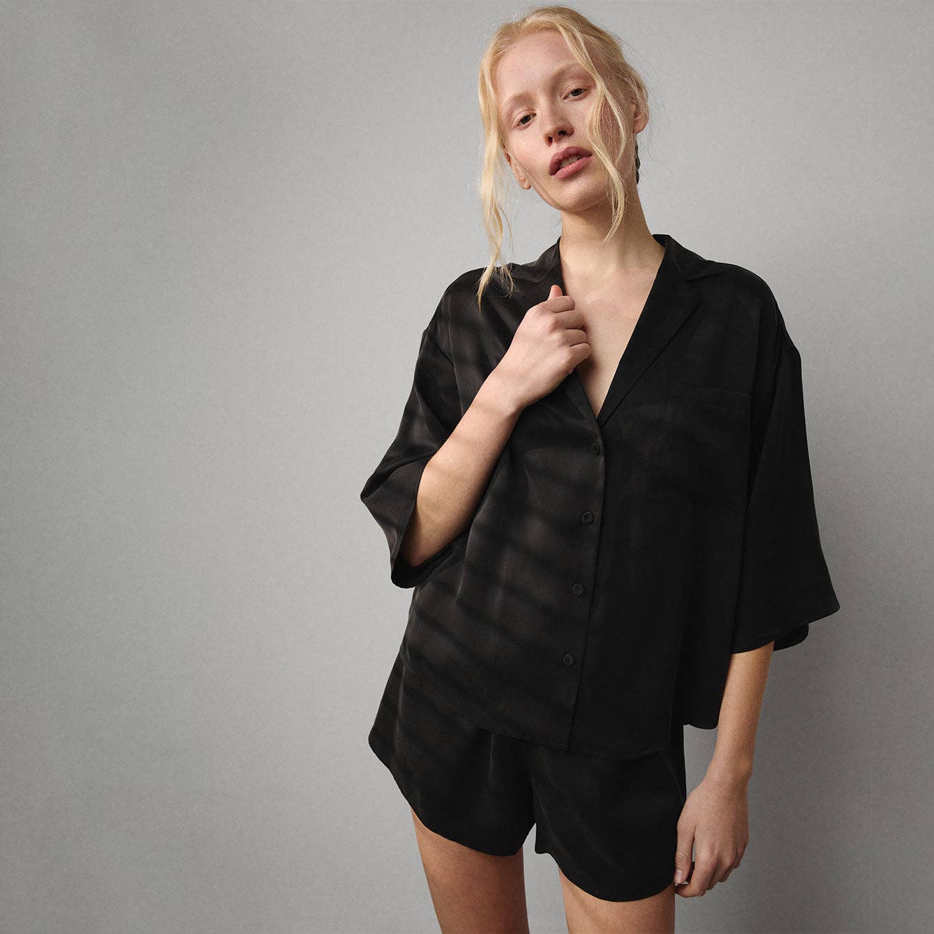Washable Silk Relaxed Button Up Short Set