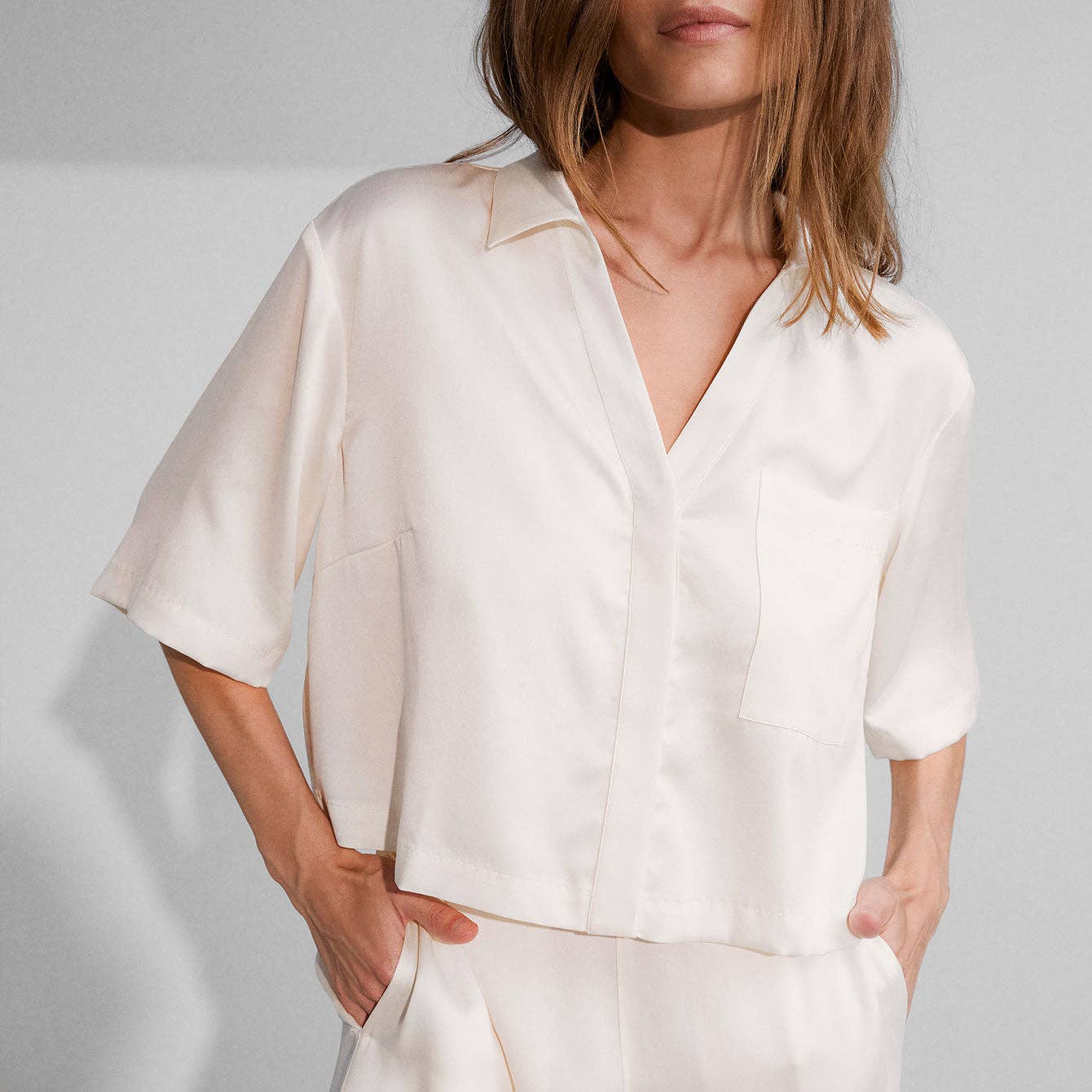 Lunya - Washable Silk High Rise Pant Set in Tranquil White, available at LaSource in Darien