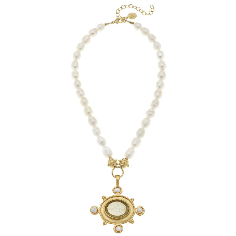 Susan Shaw -Clear Venetian Glass Marie Bee Necklace on Pearl Strand available at LaSource in Darien