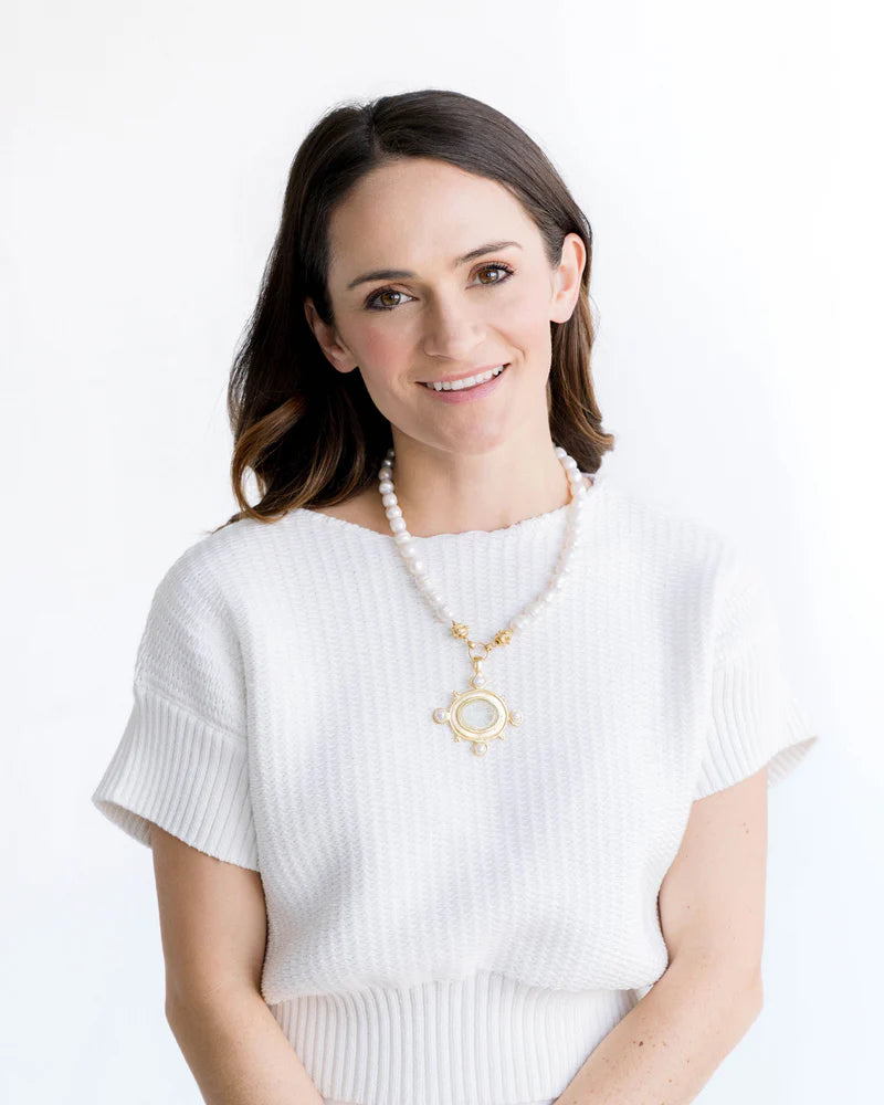 Susan Shaw -Clear Venetian Glass Marie Bee Necklace on Pearl Strand available at LaSource in Darien