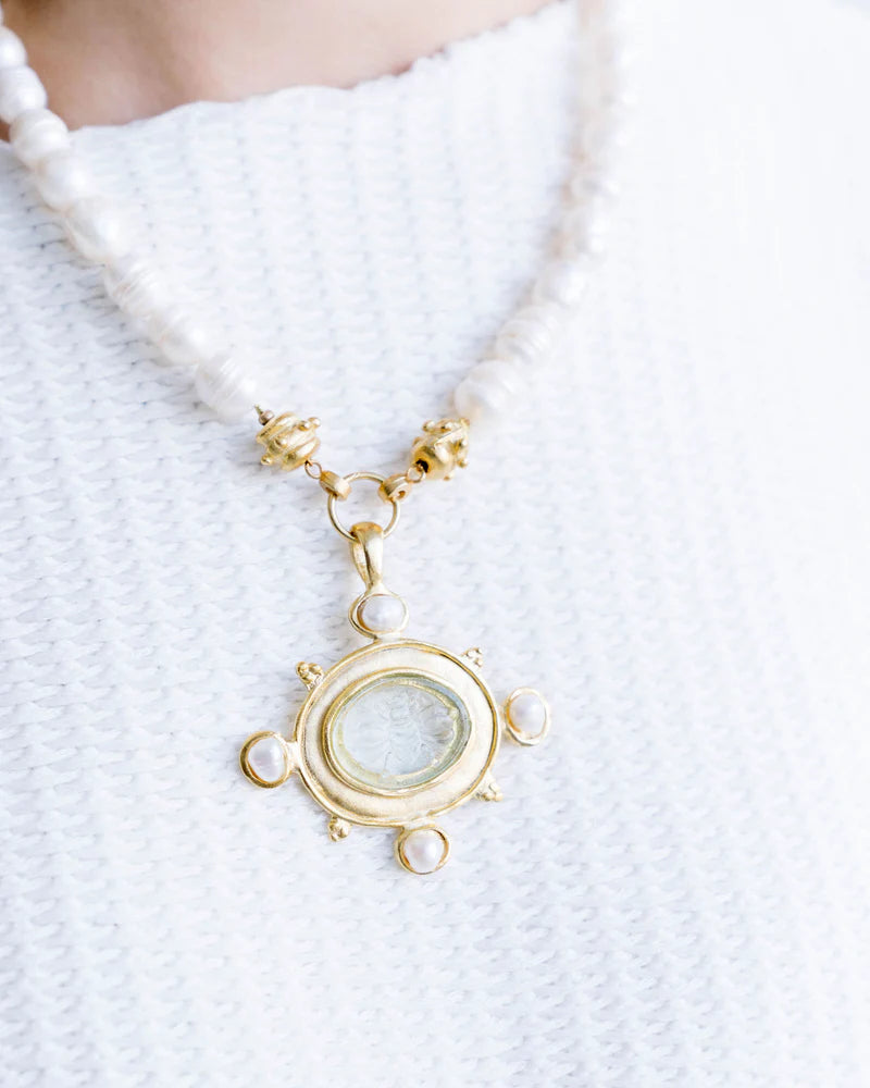 Susan Shaw -Clear Venetian Glass Marie Bee Necklace on Pearl Strand available at LaSource in Darien