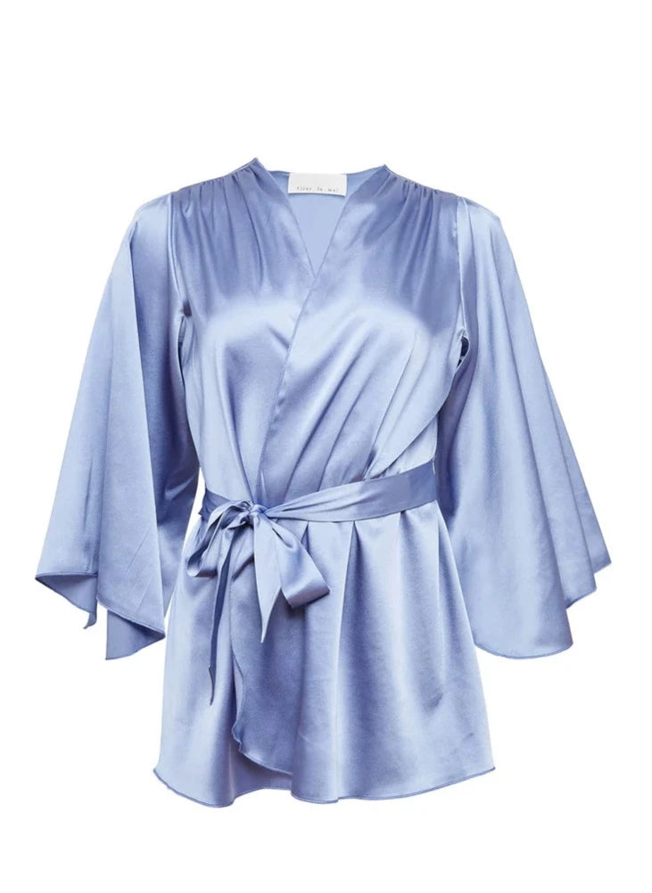 Fleur du Mal - Angel Sleeve Robe in denim blue, available at LaSource in Darien
