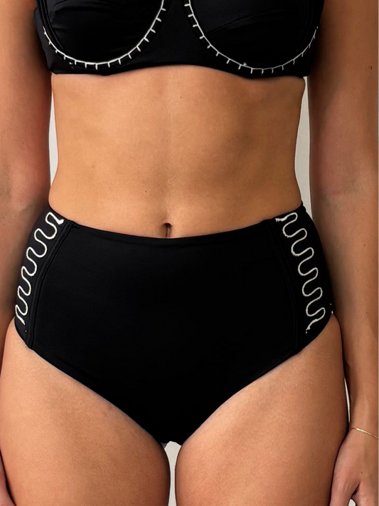Carmel Bikini Bottom in Black Cream