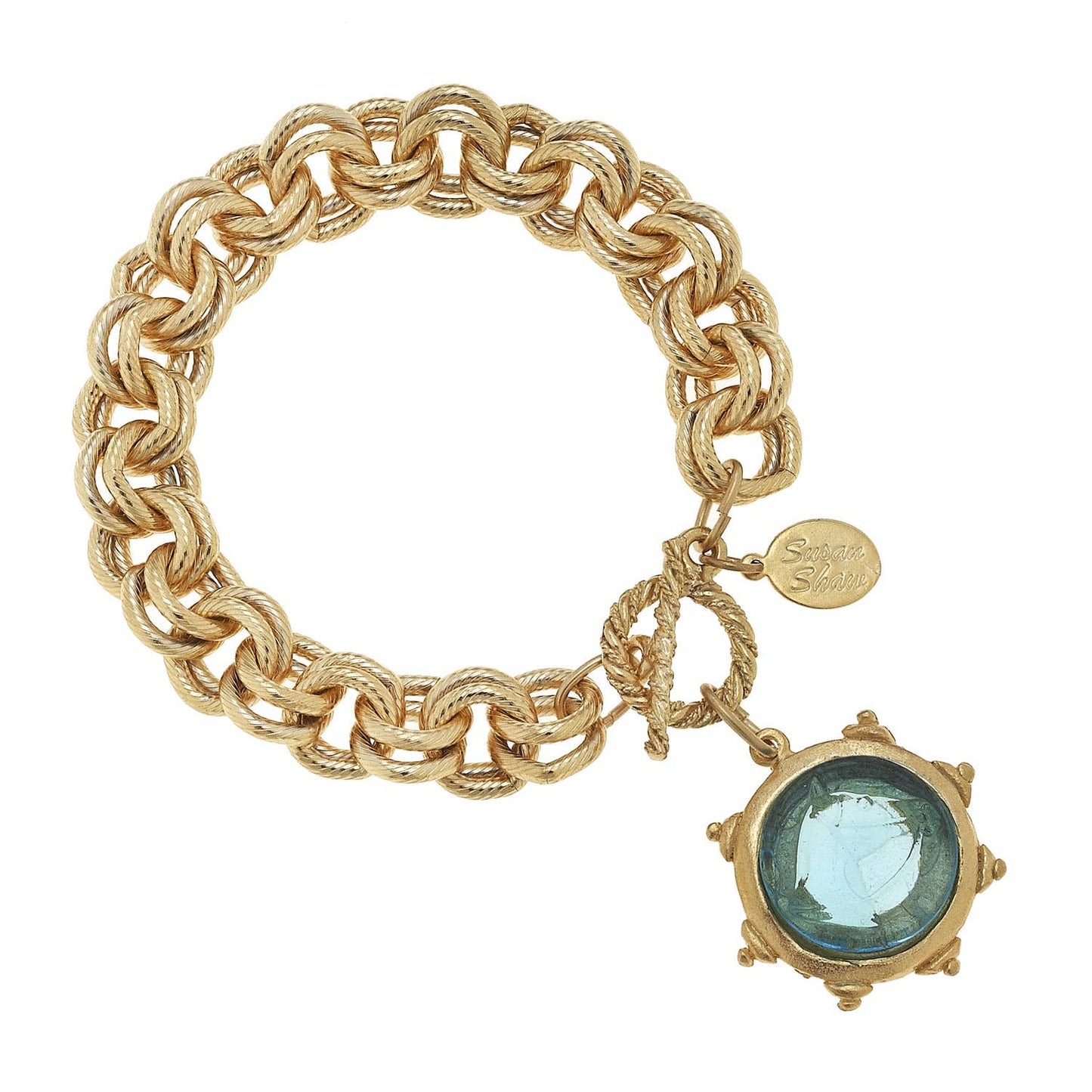 Susan Shaw - Aqua Glass Horse Head and Gold Bracelet, available at LaSource in Darien