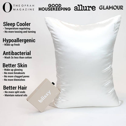 Blissy White  Silk Pillowcase in King, available at LaSource in Darien