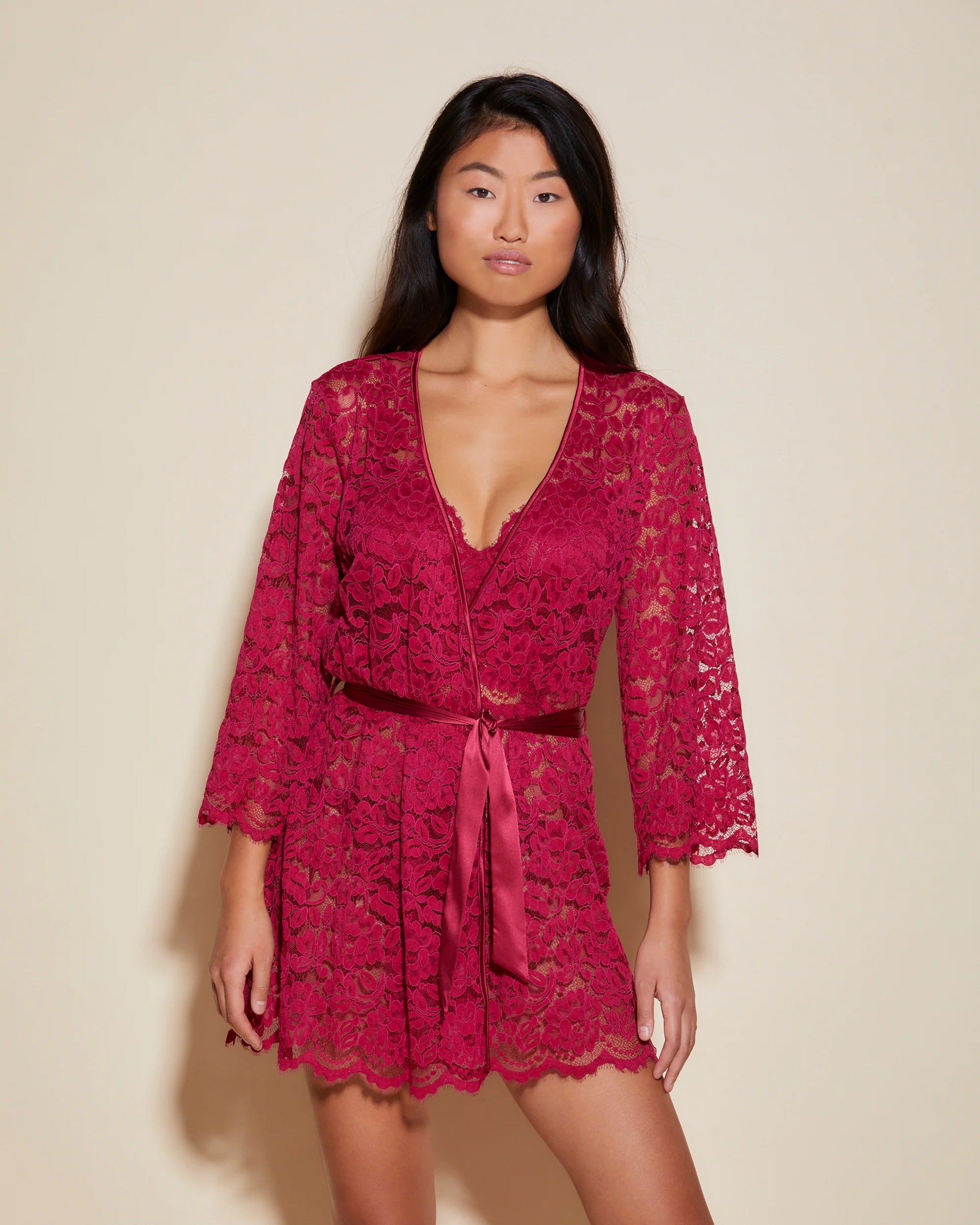 Cosabella Magnolia Robe in Sindoor Red, available at LaSource in Darien