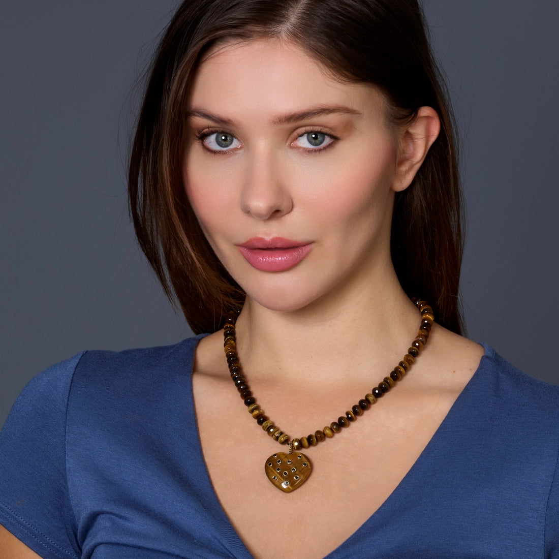 Tigers Eye Gemstone Heart Pendant Necklace