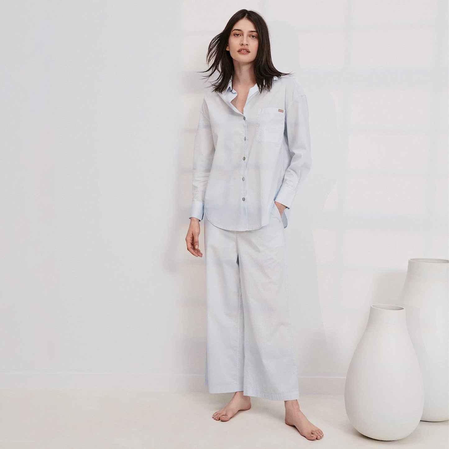 Lunya Airy Cotton Long Sleeve Set in Tranquil Blue at LaSource in Darien