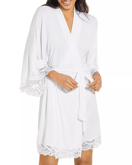 Mariana Kimono Robe with Lace in white, available at LaSource in Darien.