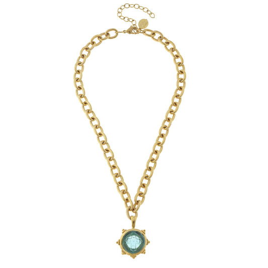 Susan Shaw - Aqua Venetian Small Glass Cross Necklace, available at LaSource in Darien