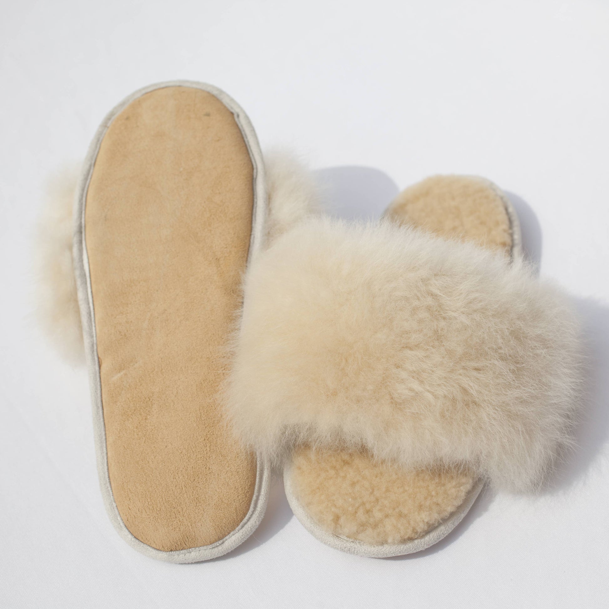 Samatha Holmes Alpaca Fur Slides in Champagne at LaSource in Darien