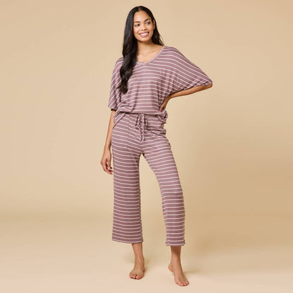 Striped Dream V-Neck Capri Lounge Set
