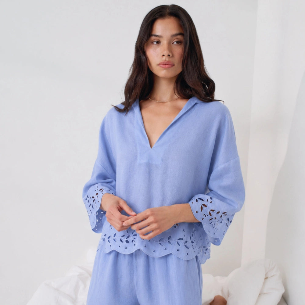 Linen Embroidered Eyelet Shirt