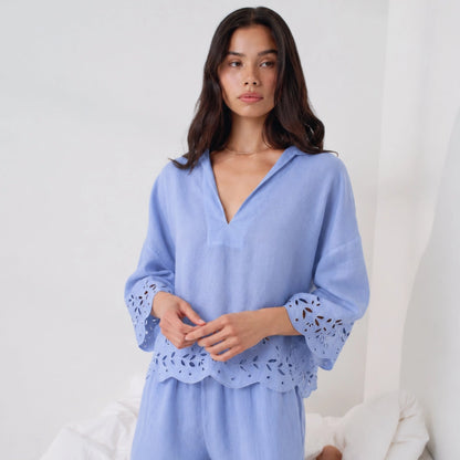 Linen Embroidered Eyelet Shirt