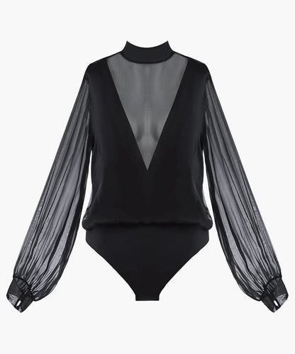 Silk Chiffon Long-Sleeved Bodysuit