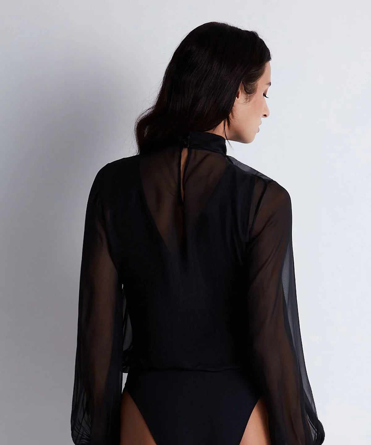 Silk Chiffon Long-Sleeved Bodysuit