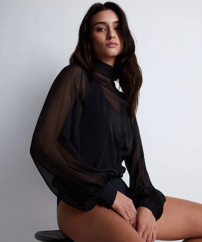 Silk Chiffon Long-Sleeved Bodysuit