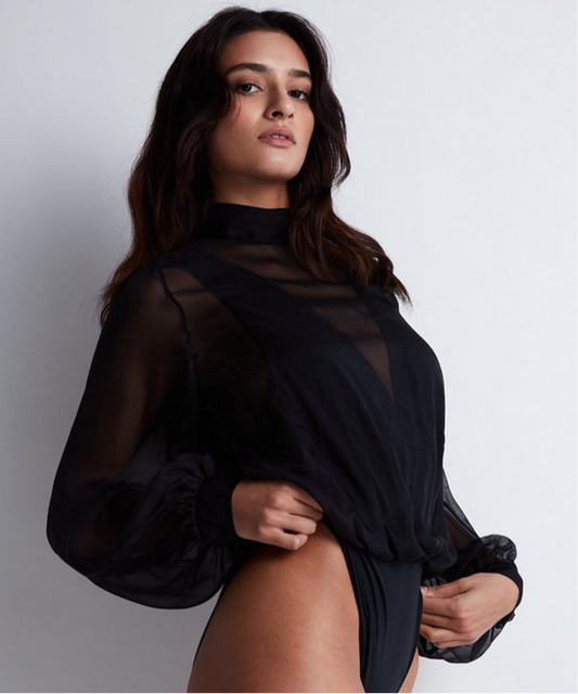 Silk Chiffon Long-Sleeved Bodysuit