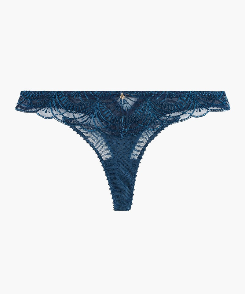 Aubade - Ethnic Vibes Thong in Dark Cyan, available at LaSource in Darien.