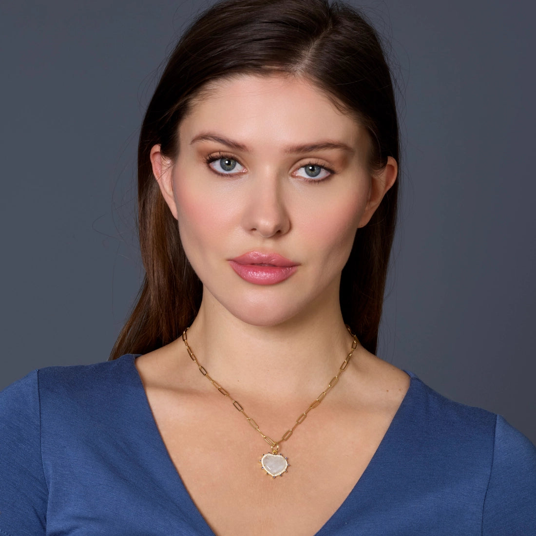 Moonstone Heart Necklace with Zirconia Accents