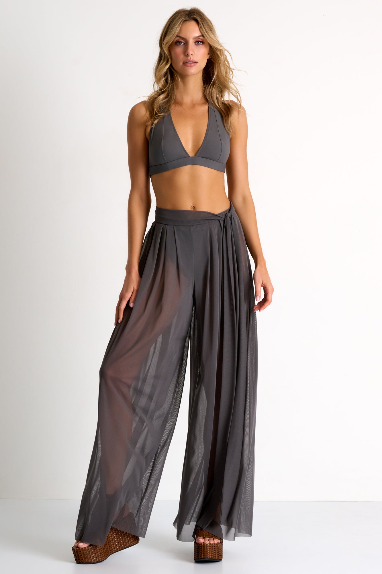 Mesh Pants with Tie-Knot Detail