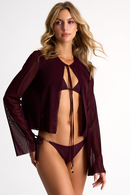 Cropped Long-Sleeve Mesh Shirt