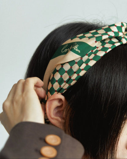 Checkerboard Silk Twill Skinny Scarf