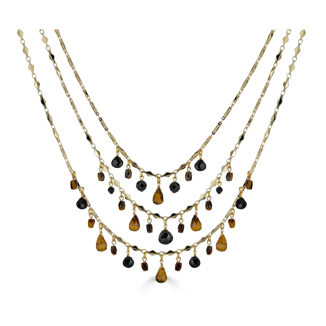 Tigers Eye and Black Spinel Bib Necklace