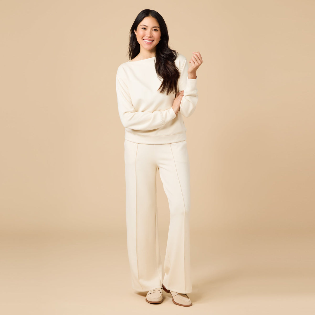 Women's Boat Neck Top & Pintuck Pant Lounge Set