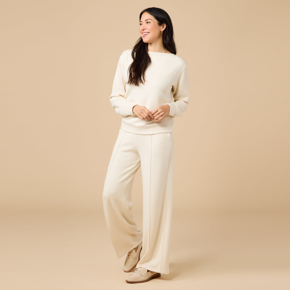 Women's Boat Neck Top & Pintuck Pant Lounge Set
