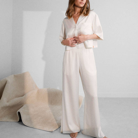  Lunya - Washable Silk High Rise Pant Set in Tranquil White, available at LaSource in Darien