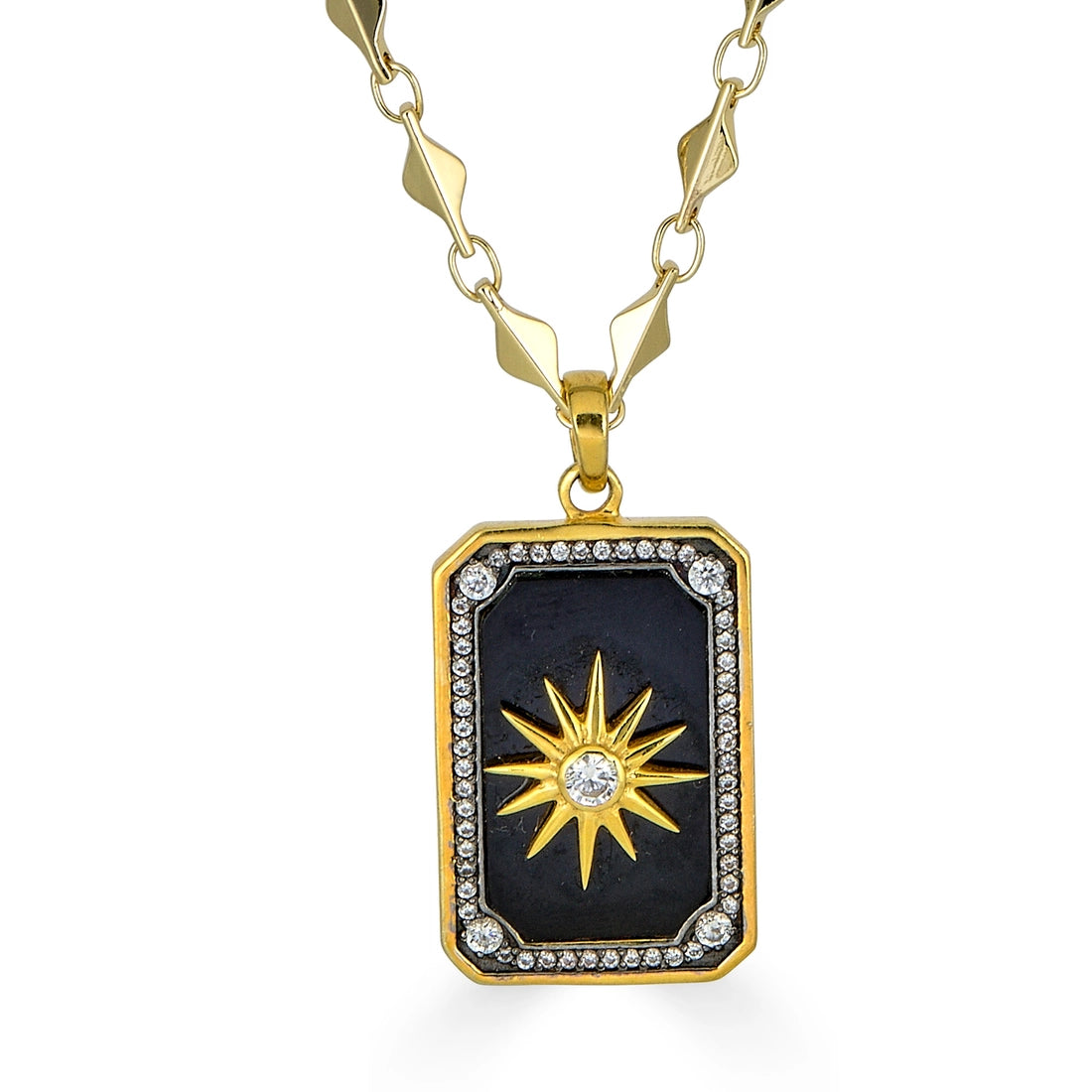 Black Onyx Celestial Star Dog Tag Necklace