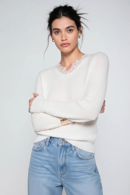 V-Neck Alpaca Sweater with Lace