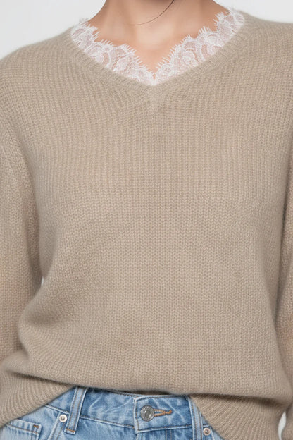 V-Neck Alpaca Sweater with Lace